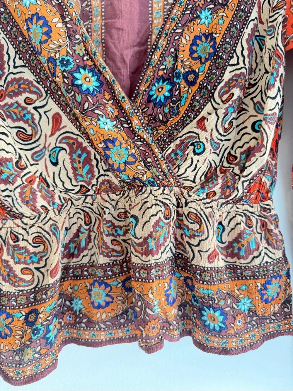 Free People Rosalie Boho Paisley Wrap Front Blouse Size Small 57069